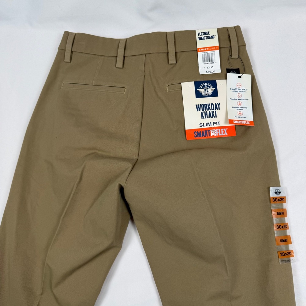 Dockers Mens Smart 360 Flex Slim Fit Khaki Chino Pants Tan 30x30 NEW